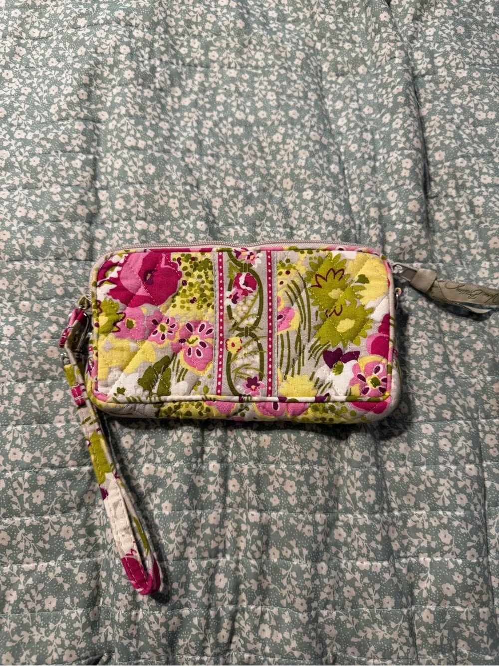 Vera Bradley Floral Quilted Wristlet in Pink, Green & Cream